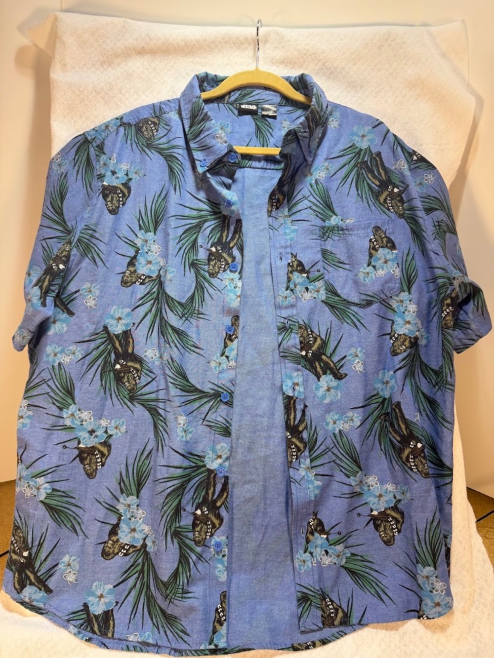 Star Wars Chewbacca Hawaiian Camp Shirt Mens 2XL Blue Tropical Button Front